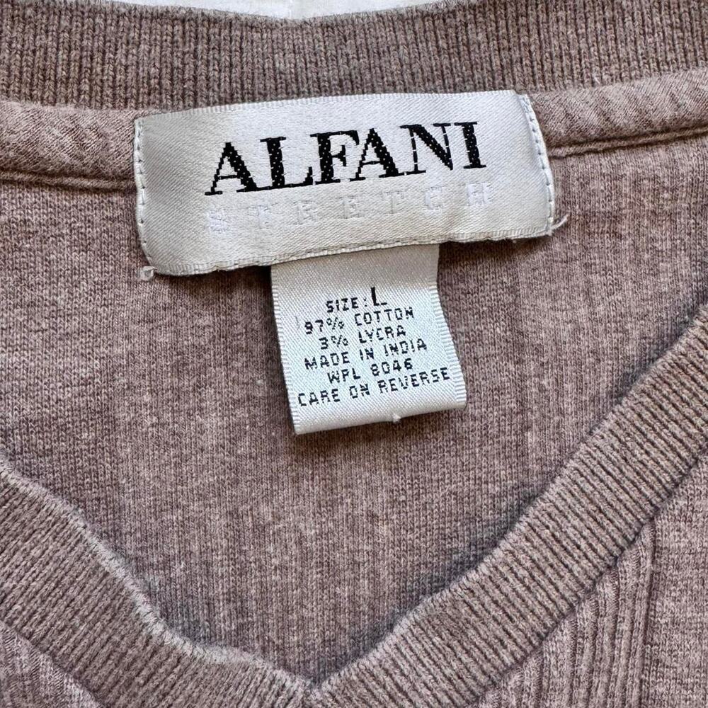Alfani Vintage y2k 90s brown v neck sweater size L ribbed long sleeve minimalist - Picture 8 of 8